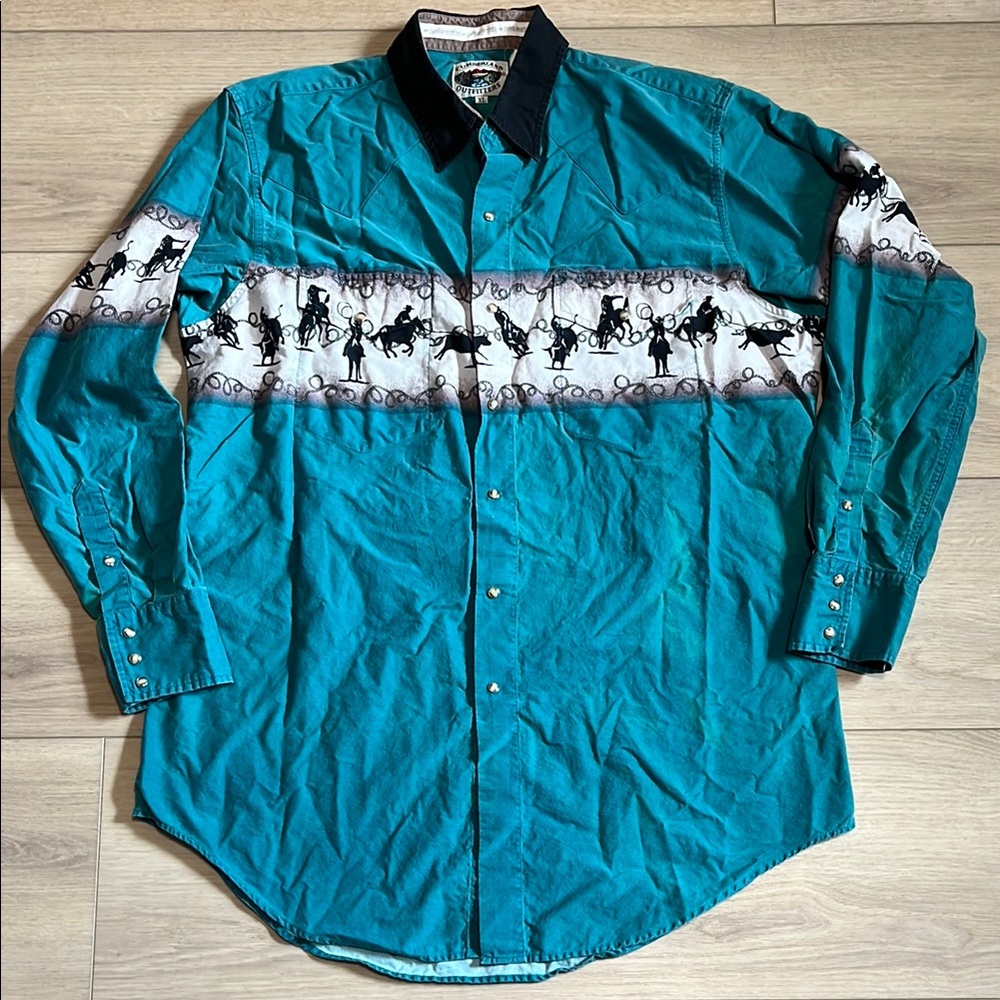 Vintage Cumberland Outfitters Western Cowboy Pearl Snap Button Down Shirt XL